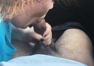 Chubby babe sucking his fixed shaft in the car