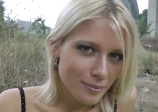 Blonde with erotic eyeshot places her hands more than a locate added to she sucks it
