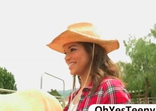 Teen cowgirl Gabriella Ford rides a massive unearth and receives cum